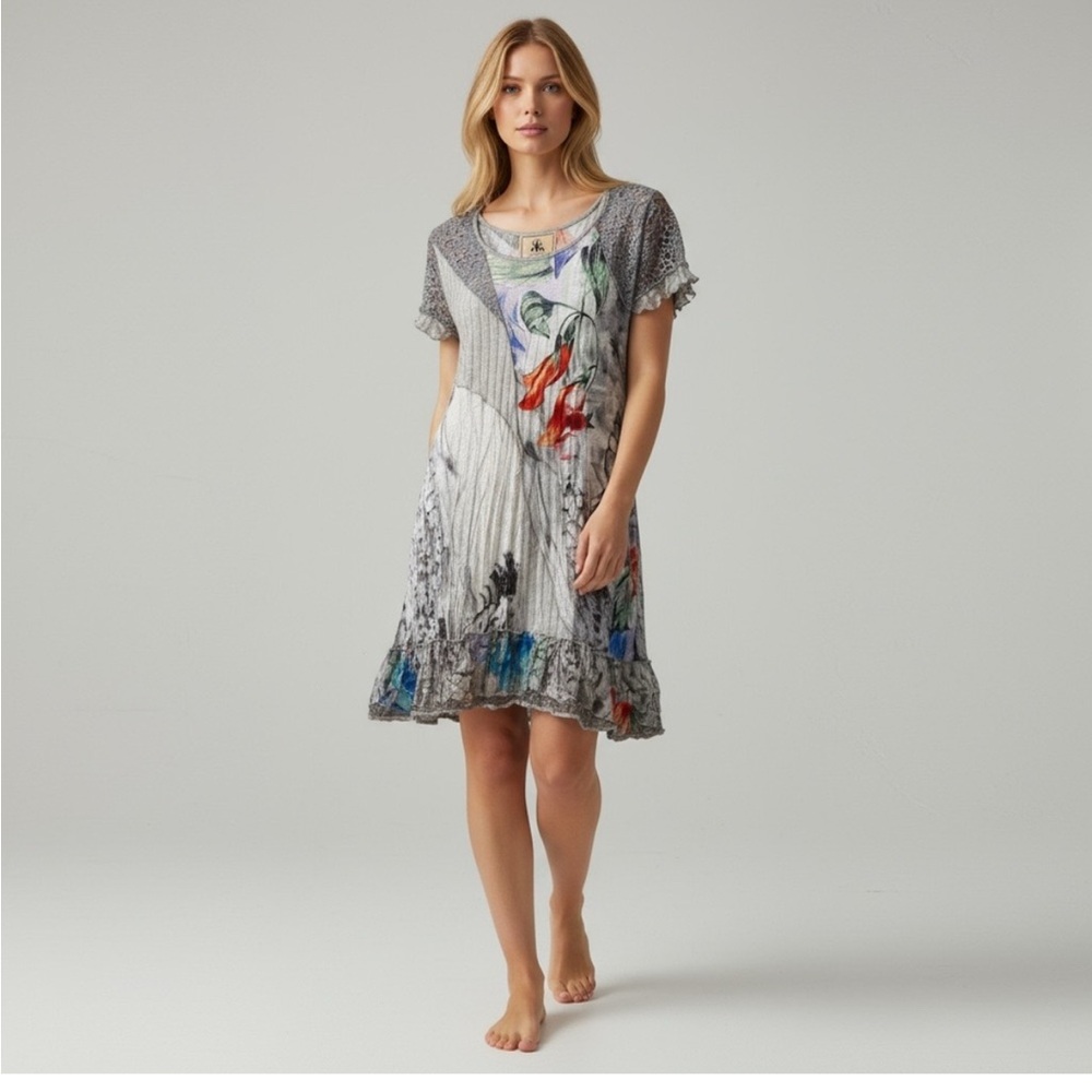 Fleur De Lis Collection Vintage Abstract Floral and Lace Dress
